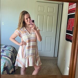 Anthropologie Holding Horses Tan/Cream Shift Dress